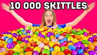 СМЕШИВАЕМ 10 000 КОНФЕТОК SKITTLES || Гигантская радуга из Skittles! 100 слоев от 123 GO! CHALLENGE