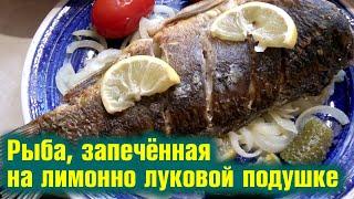 Рецепт из рыбы. Рыба, запеченная в духовке, на лимонно луковой подушке.