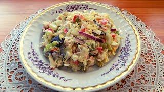 Салат из крабовых палочек с капустой и яйцом. Вкусный крабовый салат с капустой