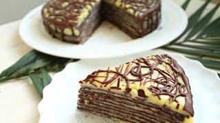 Шоколадный блинный торт ИЗ БЛИНОВ НА ЗАКВАСКЕ с заварным кремом ☆Chocolate pancake made of SOURDOUGH