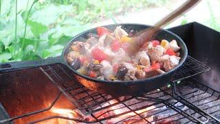 Сковородка рецепт куриного филе с овощами на мангале