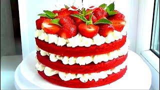 Торт Красный бархат на СКОВОРОДЕ! Торт на сковороде Red Velvet Торт с клубникой ТОРТ Без ВЫПЕЧКИ