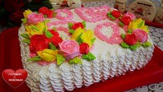 Как украсить торт к юбилею 65 летие|Домашний торт|как украсить торт кремом в домашних условиях