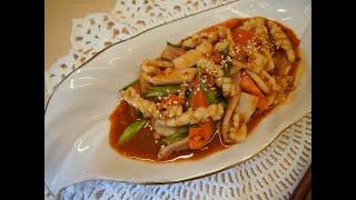 Корейская кухня: Кальмары в остром соусе или Оджино поккым (오징어 볶음)