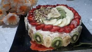 Фруктовый торт без выпечки! Fruit cake without baking Simple recipe for tea! Pişmiş meyveli kek yok