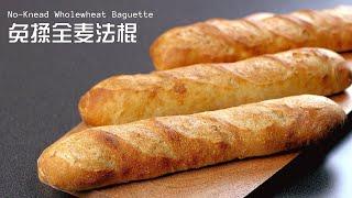 免揉全麦法棍面包 - No Knead Whole Wheat Baguette Bread
