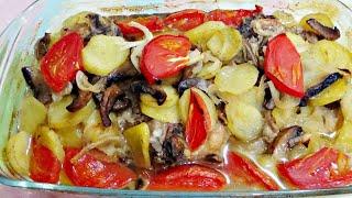 Картошка в духовке с мясом и грибами  простой, вкусный рецепт