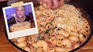 Recipe | Макароны в сливочно-томатном соусе под сыром, курица в панировке, салат | Pasta with cheese