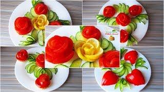 Beautiful salad decoration tutorial. 5 easy ideas food art for beginners at home