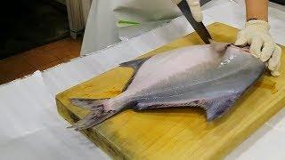 Корея Морепродукты - Обработка Рыбы Круглого Помпано для Сашими