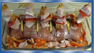 Рыба в духовке, запечённый лосось, Кета, или горбуша с Копчёным салом, Сочно и очень вкусно!
