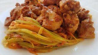 КАБАЧКОВО-МОРКОВНЫЕ СПАГЕТТИ И ТУРЕЦКАЯ КУРИНАЯ КАВУРМА/ marrow-carrot spaghetti and turkish chicke