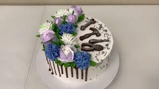 Торт для МУЖЧИНЫ с инструментами и цветами! Роза Гортензия Хризантема из БЗК! Красивый торт!