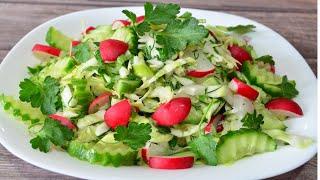 Витаминный салат из молодой капусты, огурца и редиса