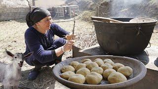The life in AVAR Dagestan VILLAGE. Making traditional Avar BREAD and meal. Russia nowadays / ASMR
