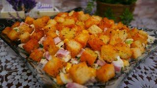 Салат МОЯ ЛЕДИ Любимый салат с сухариками ветчиной и капустой Салат на праздничный стол