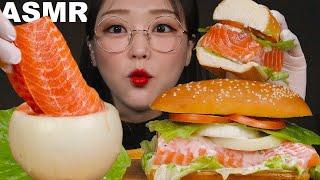 ASMR 통연어가 그대로! 연어버거 리얼사운드 먹방&레시피 SALMON BURGER COOKING & EATING SOUNDS MUKBANG | Ae Jeong ASMR