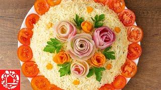 Салат на 8 Марта. Красивый Салат с цветами, которым можно удивить
