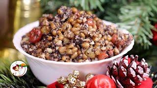 Кутья на Рождество из пшеницы, с изюмом, маком, грецкими орехами и медом.