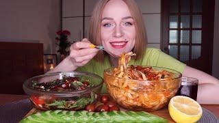 MUKBANG | Лапша со свининой в соусе, салат с говядиной | Pork noodles, salad не ASMR