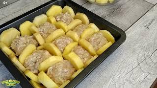 Картошка в духовке. Рецепт картошки с мясными шариками в духовке. | 0+