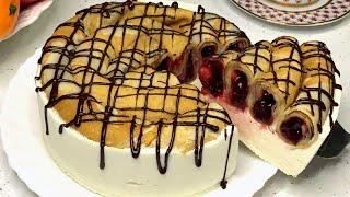 Блинный торт с Суфле и Вишней // Crepe cake with Souffle and Cherries