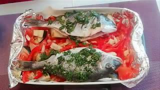Как быстро и просто приготовить рыбу дорада.Запекаем с овощами в духовке.
