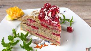 ТОРТ ИЗ БЛИНОВ с малиной. Самый вкусный рецепт! | Pancake cake with raspberries.