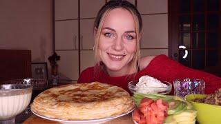 MUKBANG | Блины с фаршем, лососем, сгущенкой и джемом | Pancakes with different fillings не ASMR